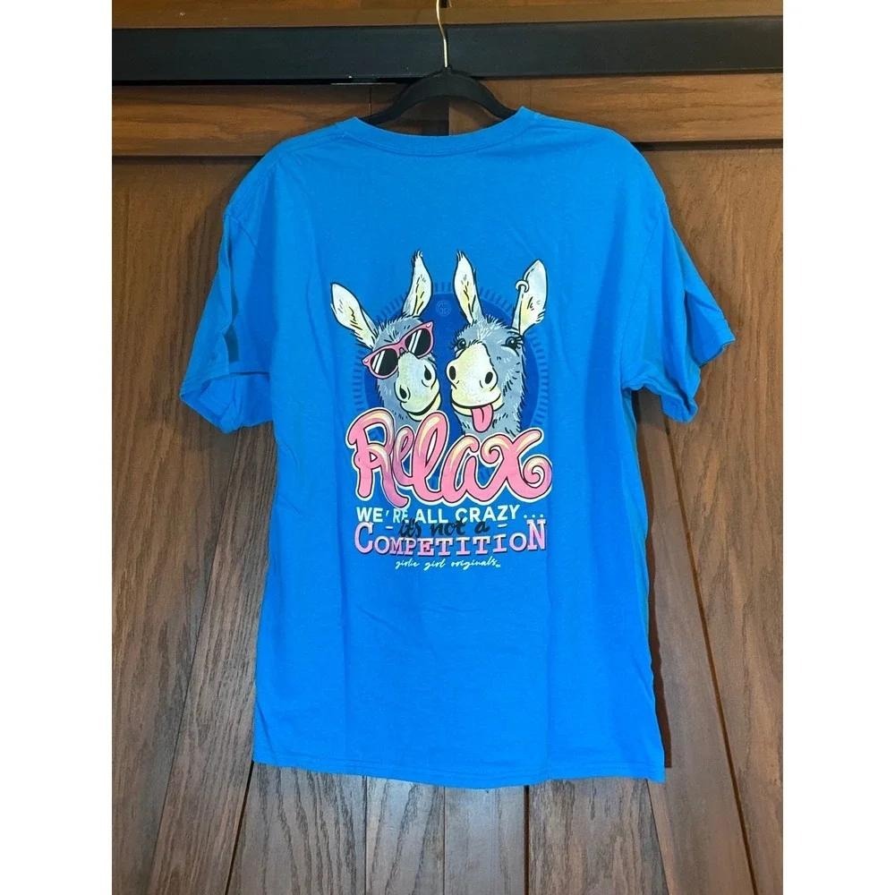 Girlie Girl Originals Preppy Relax We're Crazy Donkey T Shirt Sz L Funny Quote